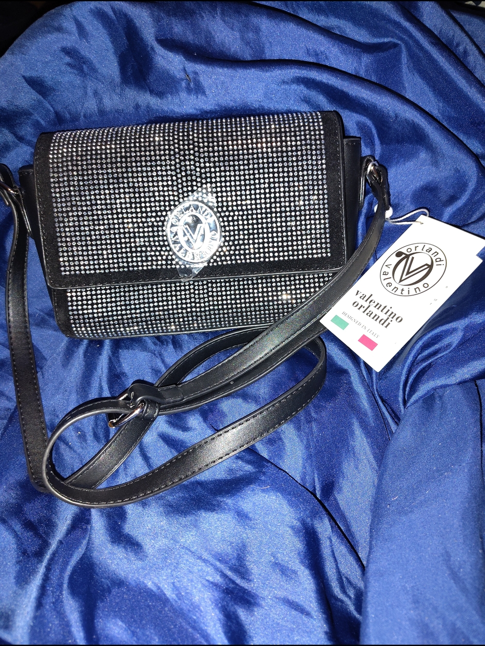 Valentino Black Rhinestone Crossbody Bag  NWT
